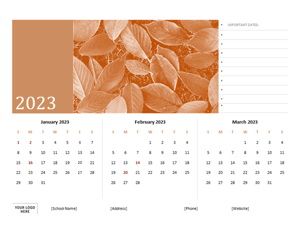 2023 Printable Three Months Calendar