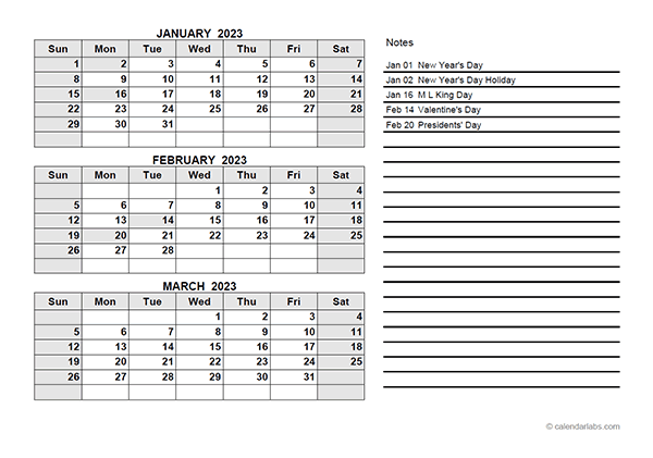 2023 quarterly calendar pdf free printable templates