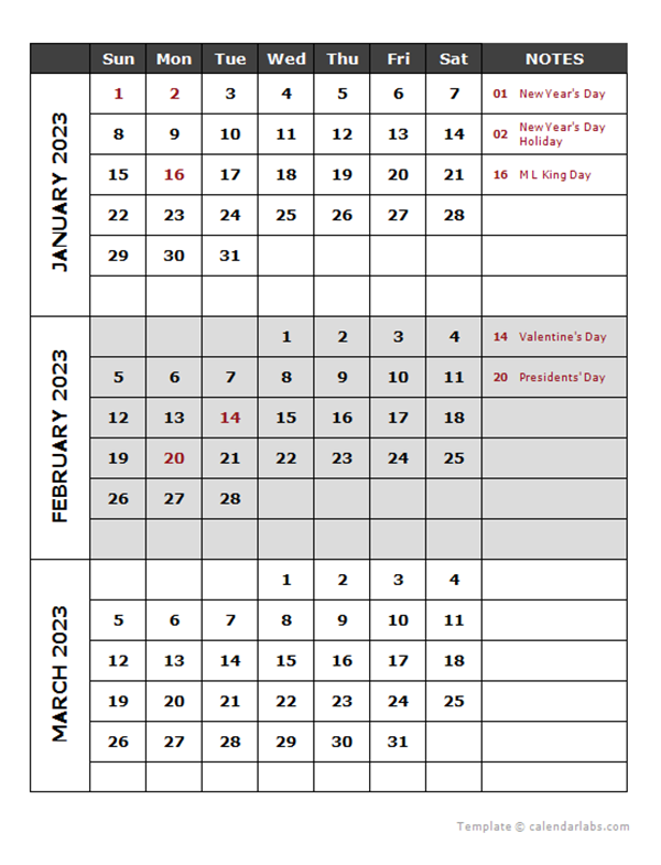 Free Printable Calendar 2023 Quarterly Printable World Holiday
