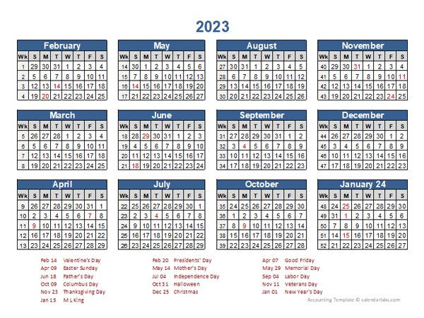 2023 Accounting Calendar 4 5 4 Free Printable Templates Images And 