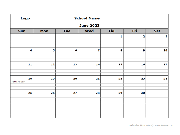 2023 School Monthly Printable Calendar