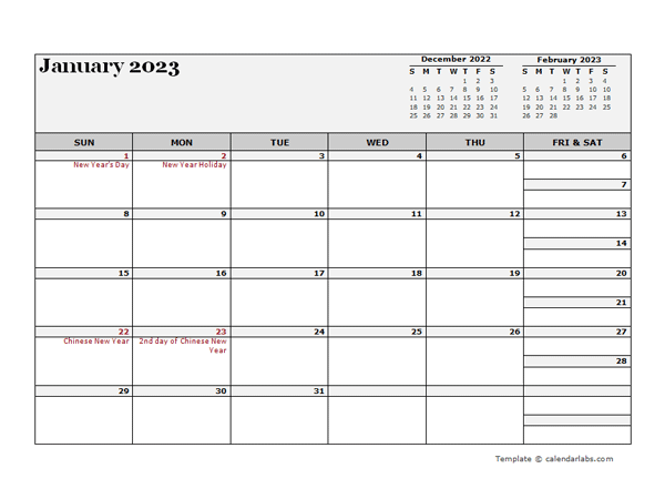 2023 Singapore Calendar For Vacation Tracking
