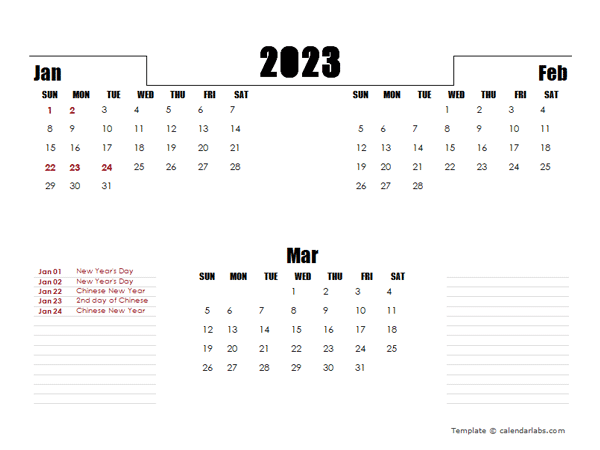 2023 Singapore Quarterly Planner Template