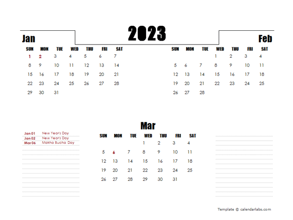 2023 Thailand Quarterly Planner Template