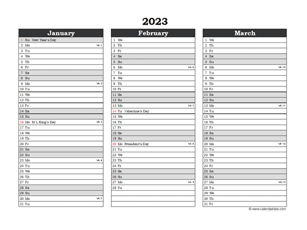 Editable 2023 Three Month Calendar