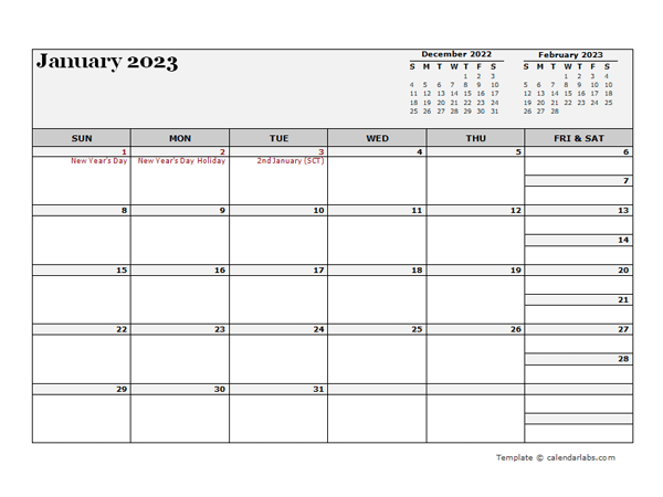 2023 UK Calendar For Vacation Tracking