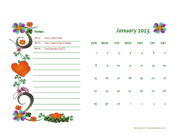 2023 UK Calendar Free Printable Template