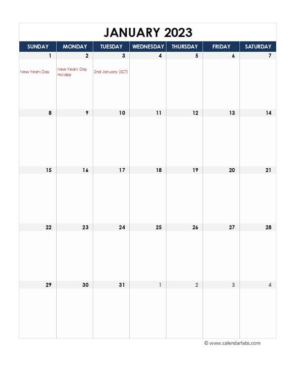 2023 UK Calendar Spreadsheet Template