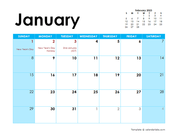 2023 UK Monthly Calendar Colorful Design Free Printable Templates