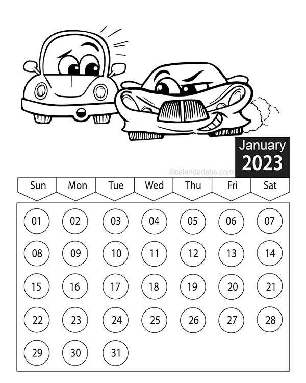 2023 Vehicle Coloring Calendar