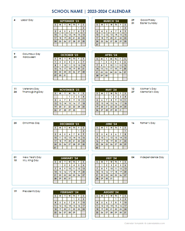 2023 Vertical Yearly Sep-Aug Calendar