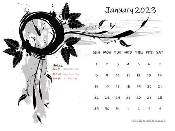 2023 Word Calendar Design Template