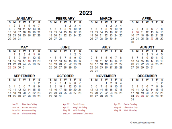 2023 Year At A Glance Calendar With Netherlands Holidays Free 