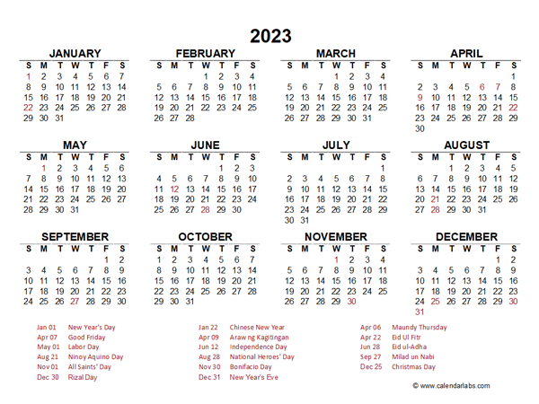 philippines calendar 2023 12 month calendar holiday calendar yearly ...