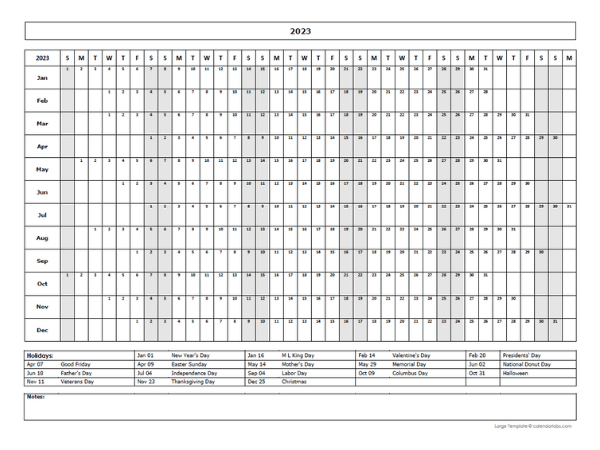 2023 Year At A Glance Large Calendar