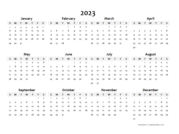 2023 Yearly Blank Calendar Template