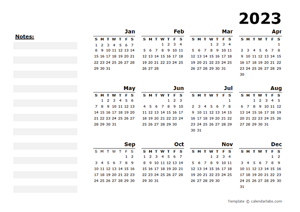 2023 Yearly Calendar Blank Minimal Design