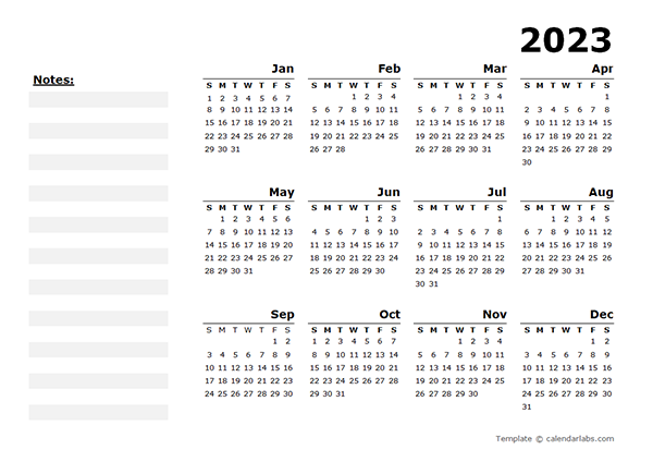 2023 Yearly Calendar Blank Minimal Design Free Printable Templates 