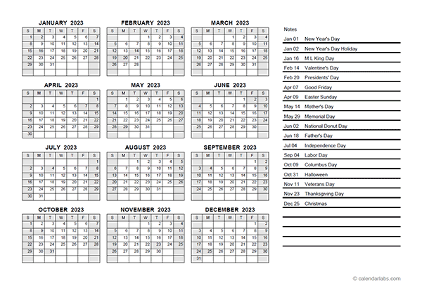 2023 Yearly Calendar PDF