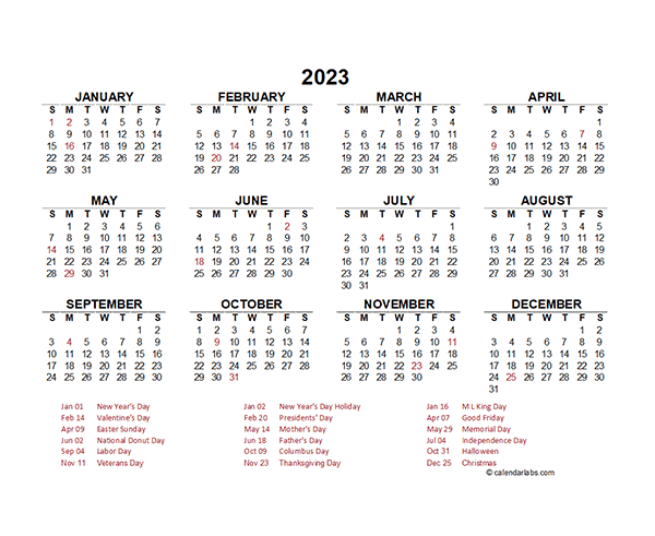 2023 Yearly Calendar Template Excel