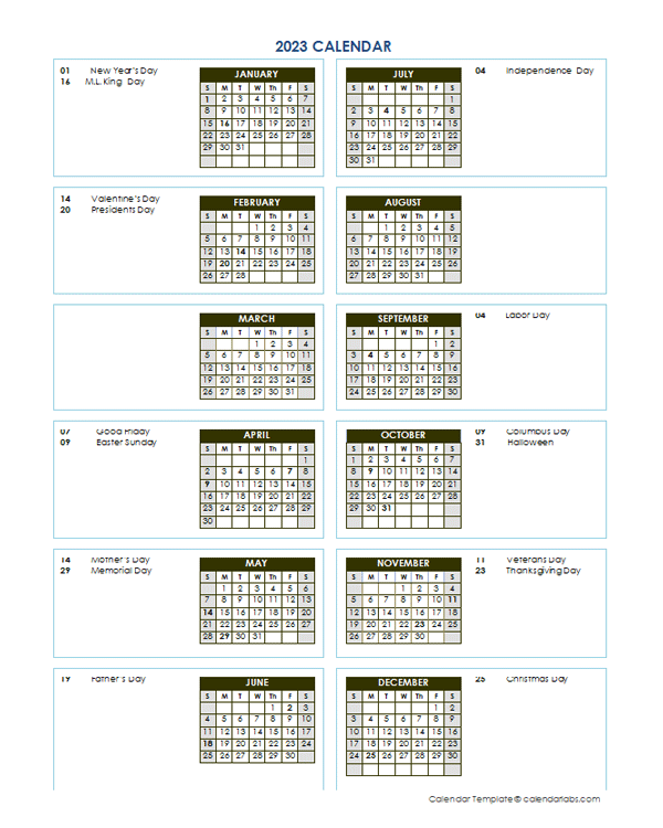 2023 Annual Calendar Vertical Template - Free Printable Templates