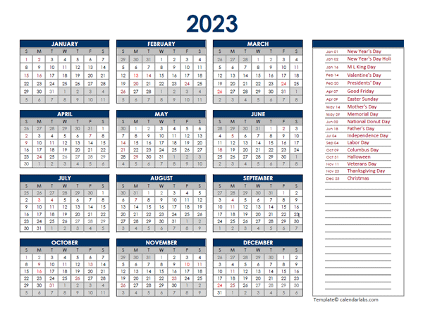 2023 Yearly PDF One Page Calendar
