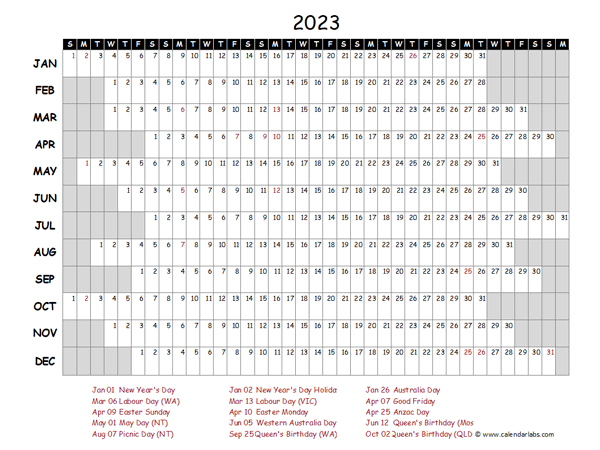2023 Yearly Project Timeline Calendar Australia