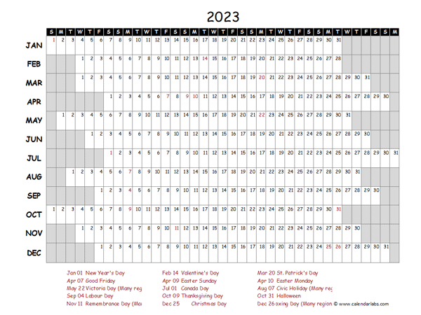 2023 Yearly Project Timeline Calendar Canada