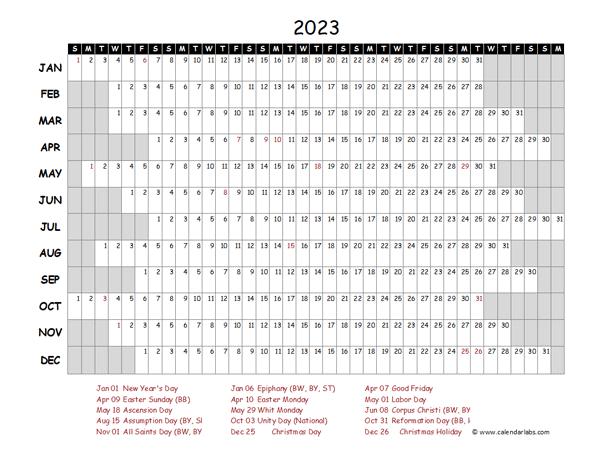 2023 Yearly Project Timeline Calendar Germany