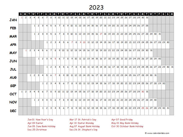 2023 Yearly Project Timeline Calendar Ireland