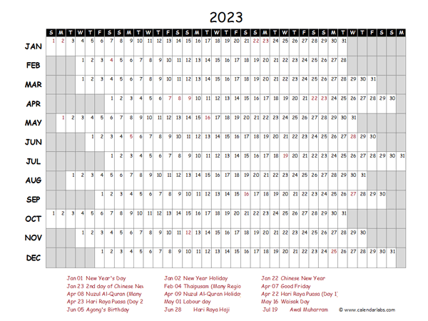 2023 Yearly Project Timeline Calendar Malaysia