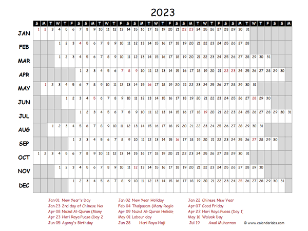 2023 Yearly Project Timeline Calendar Malaysia Free Printable Templates