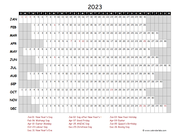 2023 Yearly Project Timeline Calendar New Zealand