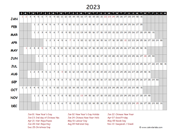 2023 Yearly Project Timeline Calendar Singapore