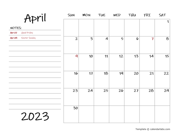 April 2023 Appointment Word Calendar