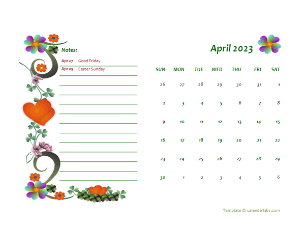 April 2023 Calendar Dates
