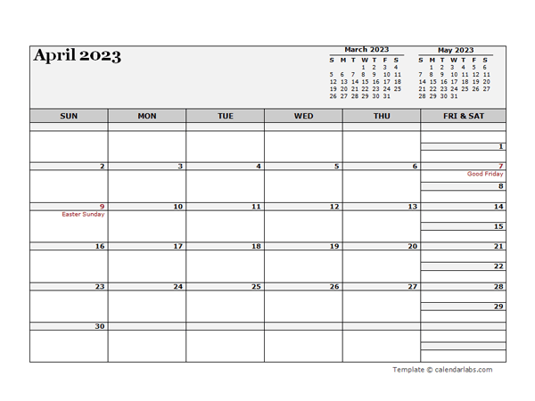 April 2023 CalendarEditable