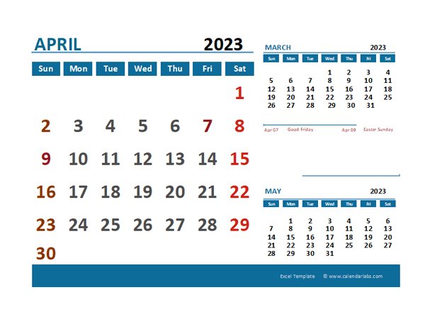 April 2023 CalendarExcel With Holidays