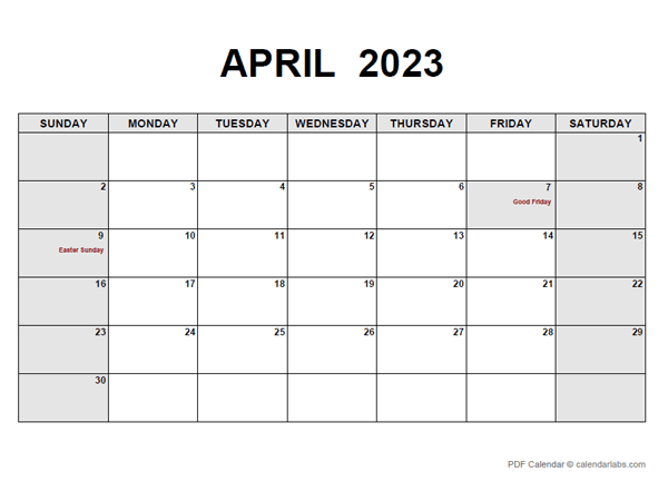 April 2023 Calendar Pdf