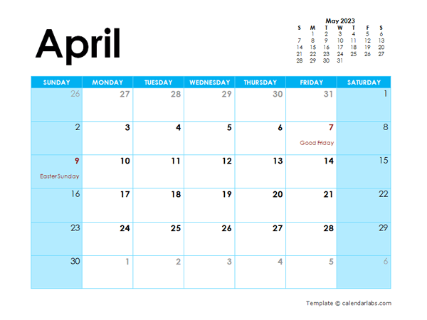 April 2023 Calendar With Holidays