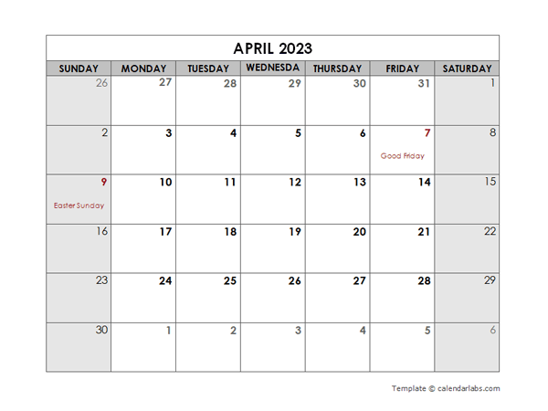 April 2023 Printable Calendar