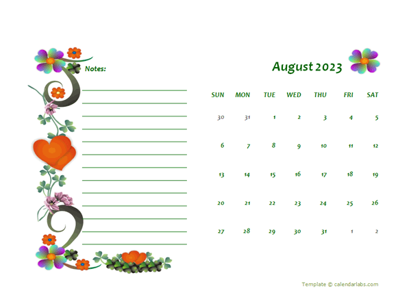 August 2023 Calendar Dates