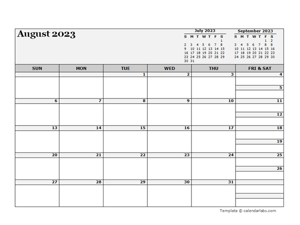 August 2023 CalendarEditable