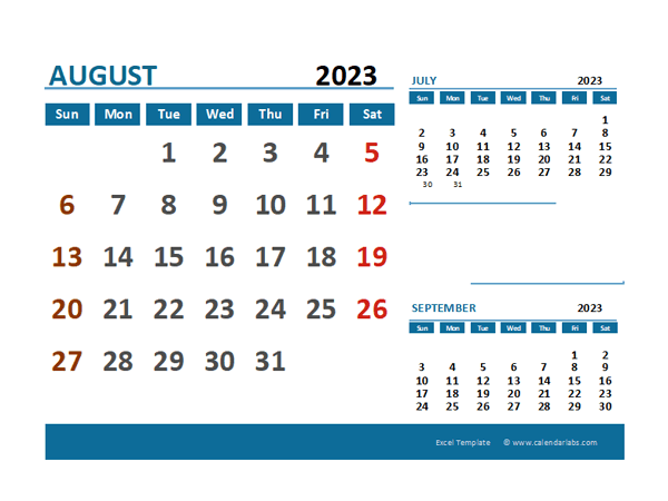 August 2023 CalendarExcel With Holidays