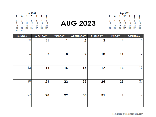 August 2023 Calendar Free Printable