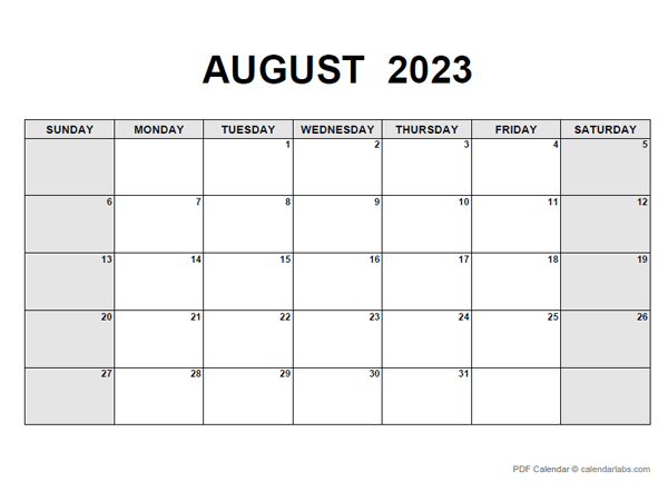 August 2023 Calendar Pdf