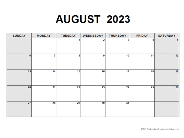 August 2023 Calendar Pdf Free Printable Templates