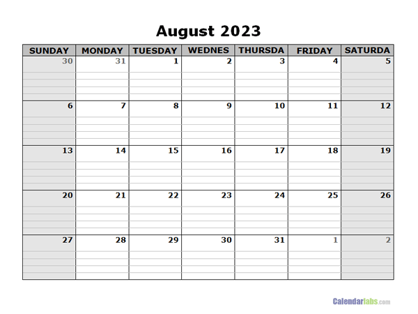 August 2023 Calendar Word - Free Printable Templates