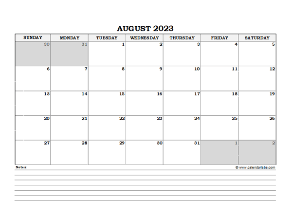 August 2023 Planner Excel