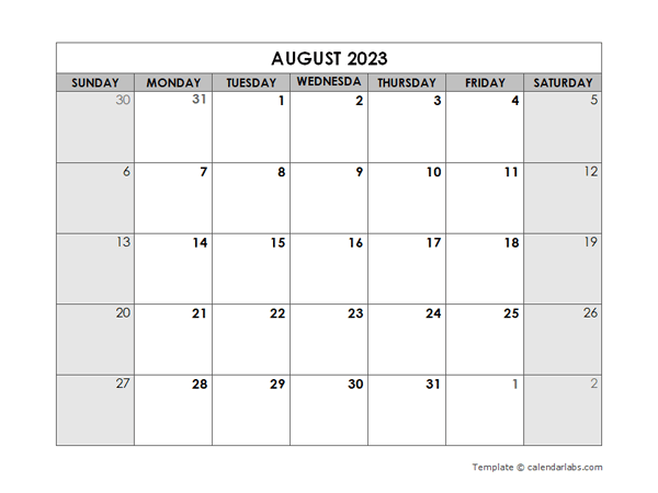 August 2023 Printable Calendar